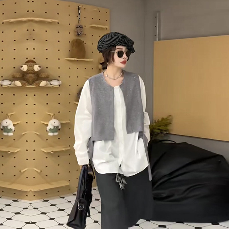 加肥大码女装拼色马甲侧开叉假两件上衣欧洲站减龄胖妹妹休闲小衫,女装/女士精品,大码内搭,淘宝优惠券,粉丝福利购,淘宝优惠卷