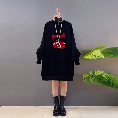 大码女装长袖圆领卫衣裙