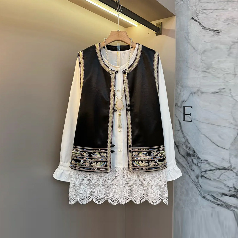 加肥圆领开衫国风马甲胖妹妹宽松遮肚子百搭白色蕾丝底摆长袖小衫,女装/女士精品,大码内搭,淘宝优惠券,粉丝福利购,淘宝优惠卷