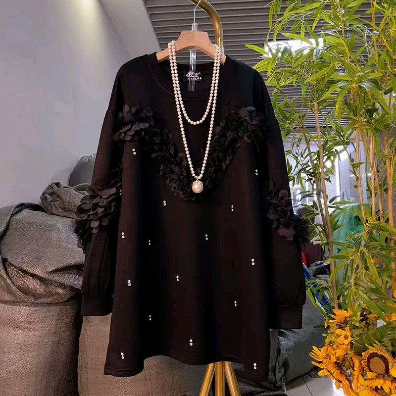 拼接荷叶条长袖亮钻卫衣