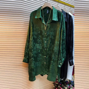 欧洲站微胖妹妹2026秋冬款长袖上衣加肥大码女装百搭翻领花纹衬衫