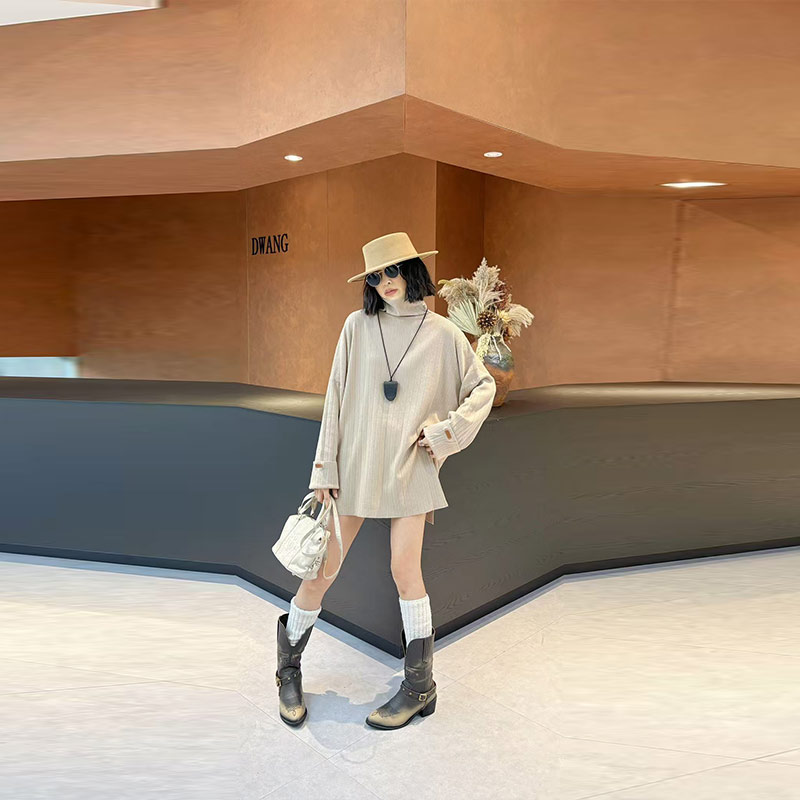 大码女装高领长袖针织上衣