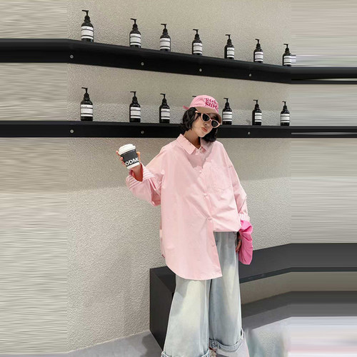 大码女装翻领条纹挽袖上衣