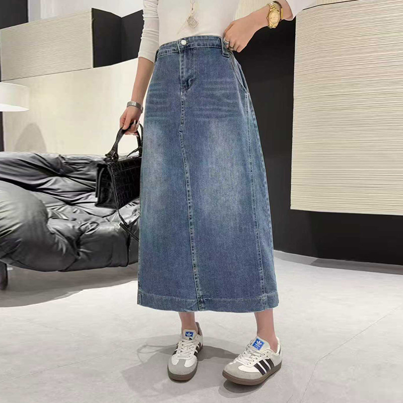 加肥女后开叉牛仔半身裙宽松遮胯胖妹妹欧洲站时尚减龄洋气休闲裙,女装/女士精品,大码半身裙,淘宝优惠券,粉丝福利购,淘宝优惠卷
