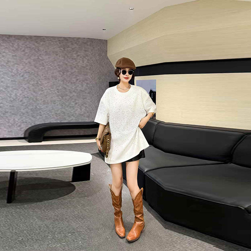 加肥女圆领短袖满身亮钻T恤衫宽松遮肚子胖妹妹减龄2026新款上衣,女装/女士精品,大码内搭,淘宝优惠券,粉丝福利购,淘宝优惠卷