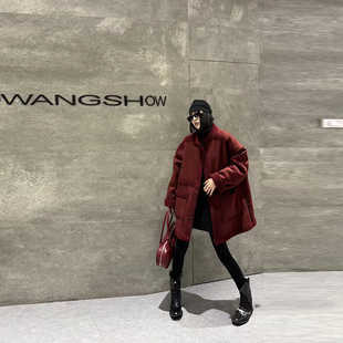 加大码女装立领中长款羊羔毛外套胖妹妹遮肉冬季款洋气欧洲站大衣