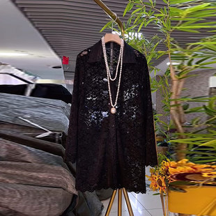 加肥女翻领长袖 裙子 蕾丝连衣裙胖妹妹宽松气质轻熟风小众设计时尚