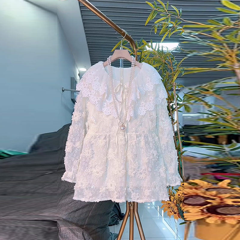 加肥女蕾丝披肩领收腰小衫韩版白色小清新时尚胖妹妹小众设计上衣,女装/女士精品,大码内搭,淘宝优惠券,粉丝福利购,淘宝优惠卷