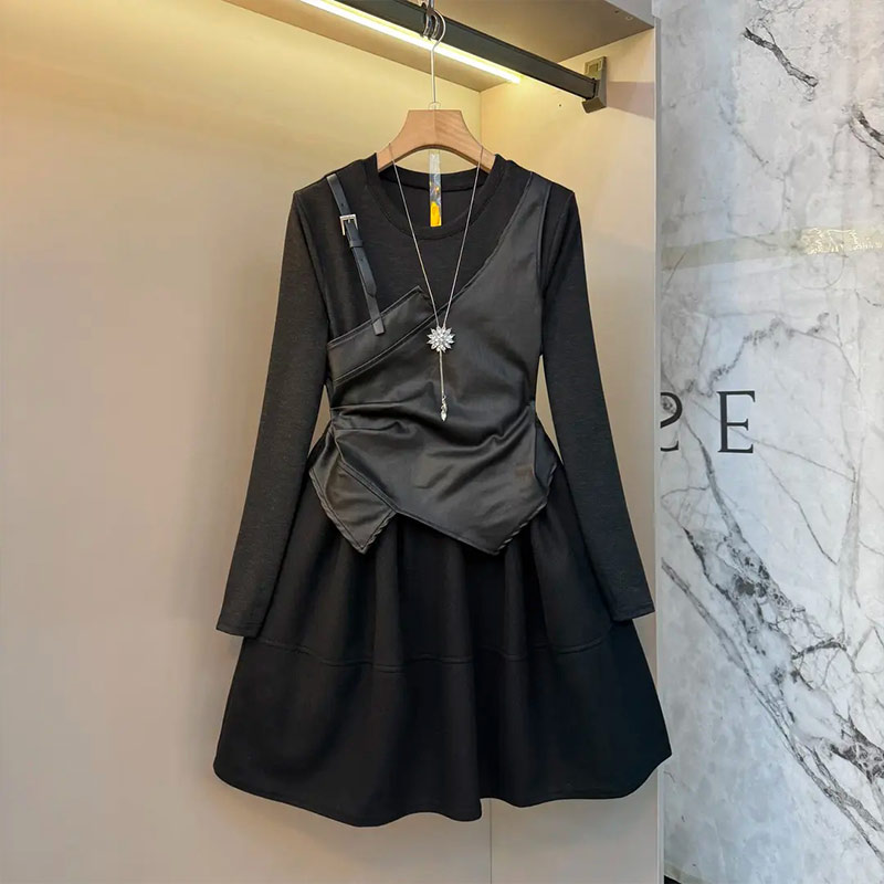 拼单侧吊带收腰假两件连衣裙