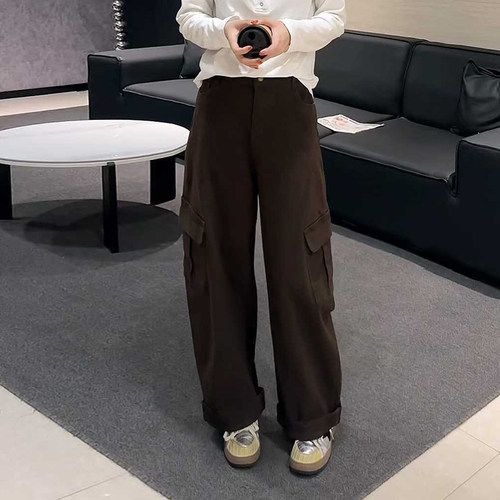 大码女装双侧兜阔腿裤子