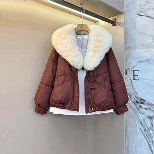 款 加大码 棉服胖妹妹欧洲站2025冬季 大毛领长袖 洋气宽松棉外套 女装