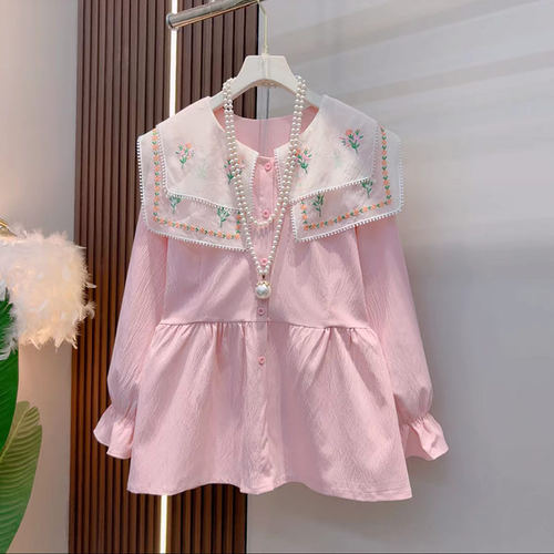 花朵蕾丝披肩领收腰上衣