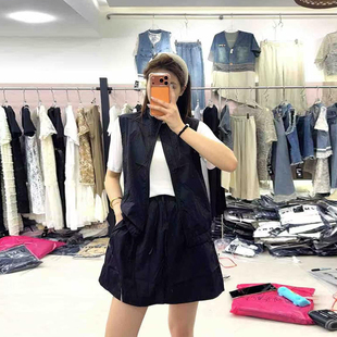 加肥立领拉链凯袖马甲短袖T恤衫短裙韩版夏季大码女装休闲三件套