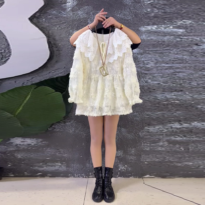 加大码女装披肩领长袖蕾丝小衫胖妹妹名媛风小衫设计洋气减龄上衣,女装/女士精品,大码内搭,淘宝优惠券,粉丝福利购,淘宝优惠卷