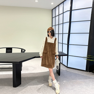 加大码女装拼色蕾丝长袖假两件连衣裙法式小众设计胖妹妹减龄裙子