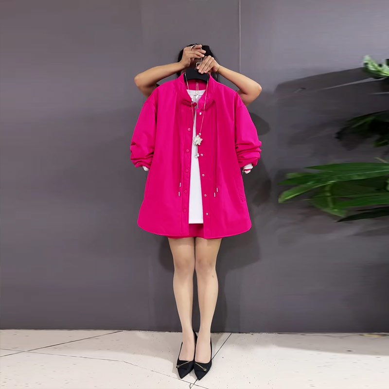 大码女装流苏扣立领棉服