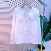 胖妹妹秋冬款 加肥显瘦娃娃领长袖 淑女风上衣 减龄大码 女装 衬衫 韩版