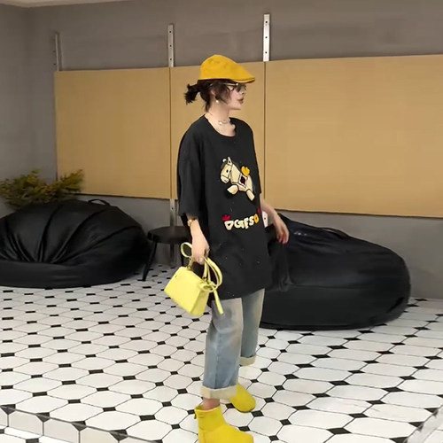 胖妹妹卡通小马图案短袖上衣