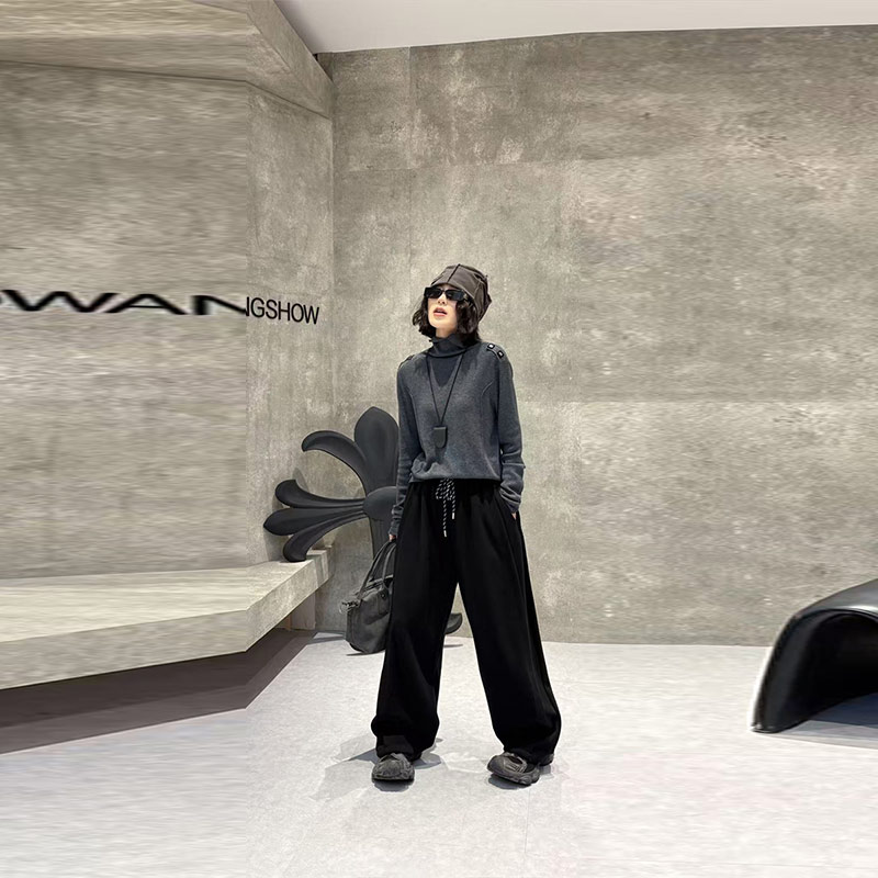 大码女装高领纽扣肩长袖上衣