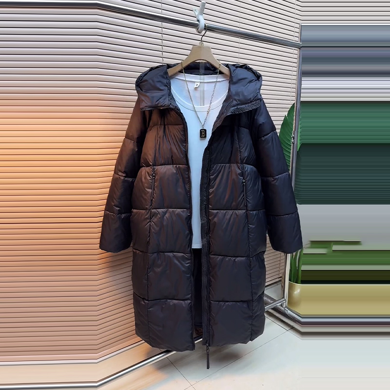 大码女装连帽长款棉服