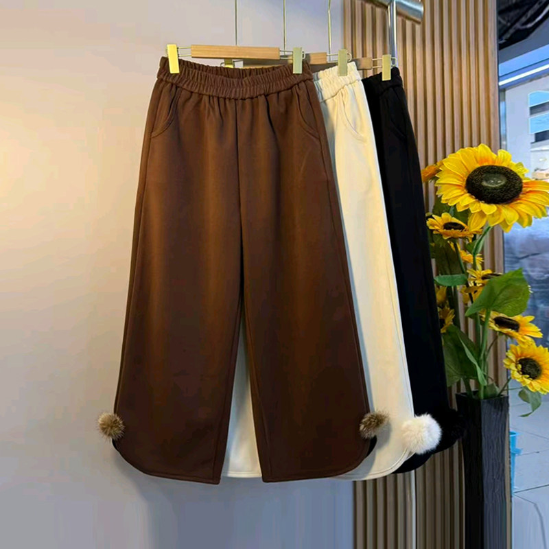 大码女装松紧腰毛球裤脚阔腿裤胖妹妹纯色简约宽松遮胯百搭九分裤,女装/女士精品,大码裤装,淘宝优惠券,粉丝福利购,淘宝优惠卷