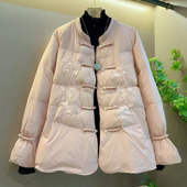 款 胖MM加肥立领盘扣刺绣花朵棉服大码 百搭外套 新中式 冬季 女装 法式