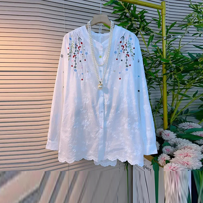 胖妹妹彩色花朵减龄长袖衬衫