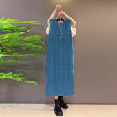 长款 连衣裙大码 女2025夏季 加肥V领无袖 款 纯色简约显瘦宽松休闲裙