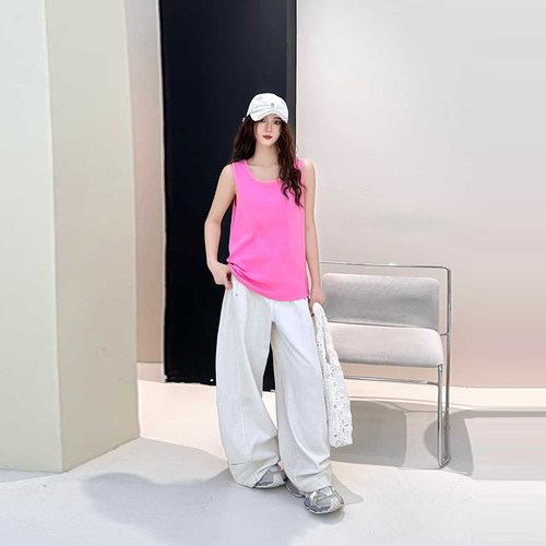 胖妹妹圆领净版纯色简约背心