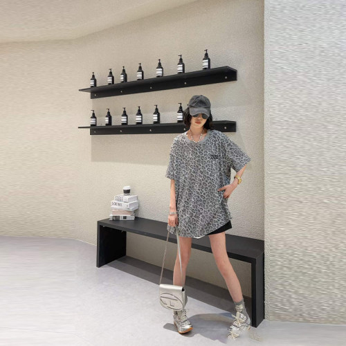 胖妹妹圆领短袖豹纹上衣