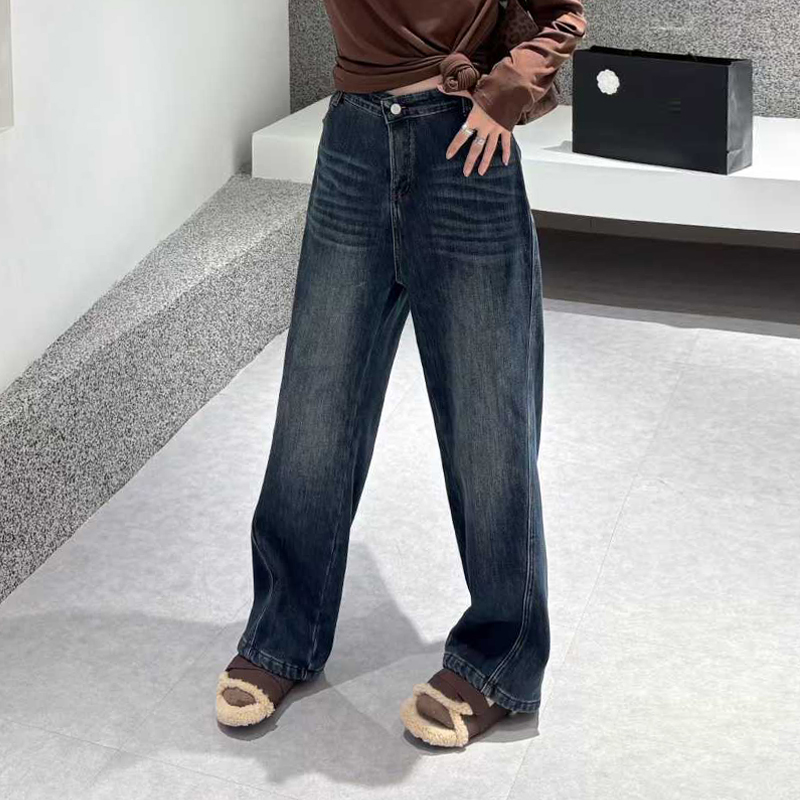 大码斜压线加绒阔腿裤子