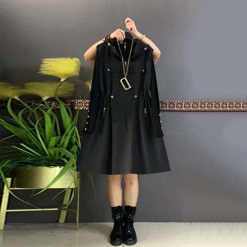 长袖打底衫两件套连帽收腰马甲裙