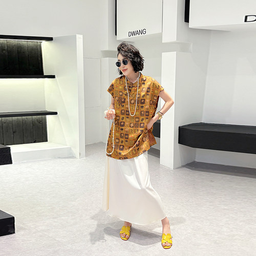 大码女装立领斜襟盘扣国风上衣