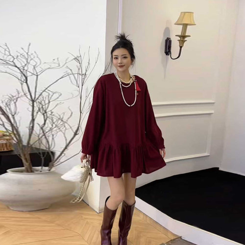 大码女装后背纽扣圆领上衣