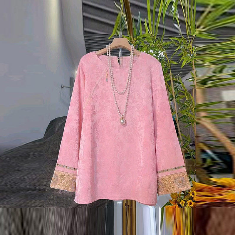 加肥大码女装拼色袖口暗花斜襟上衣2026新款新中式时尚百搭小衫潮,女装/女士精品,大码内搭,淘宝优惠券,粉丝福利购,淘宝优惠卷