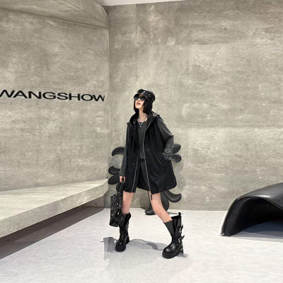 大码女装连帽拉链皮马甲