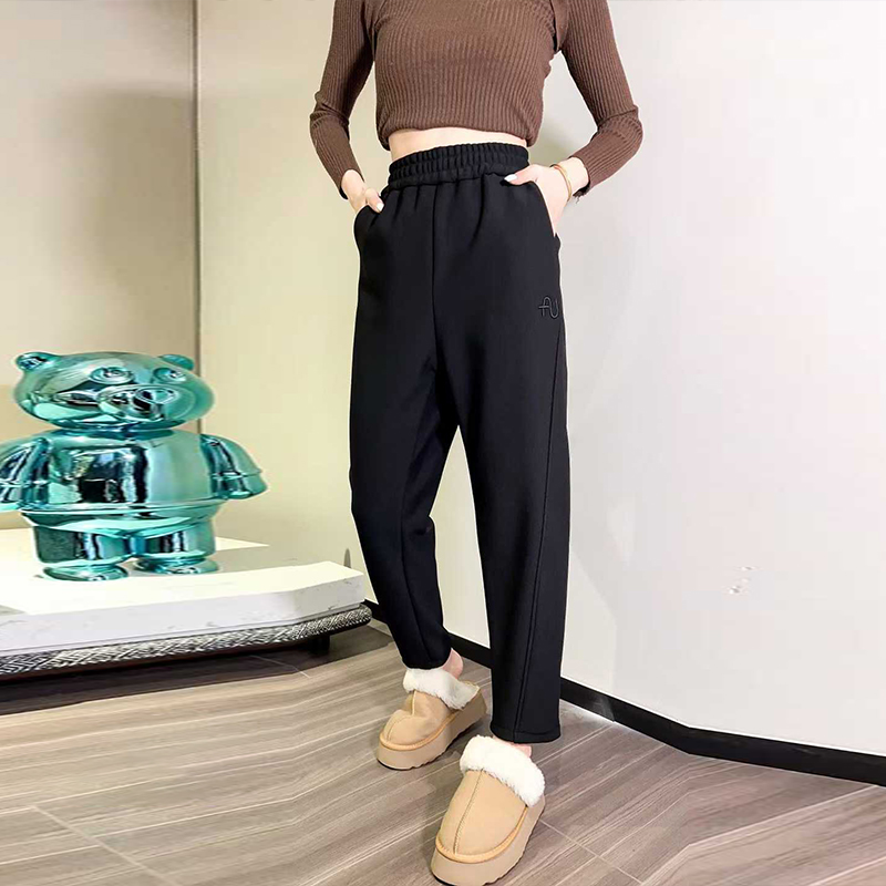 大码女装松紧腰加绒九分裤