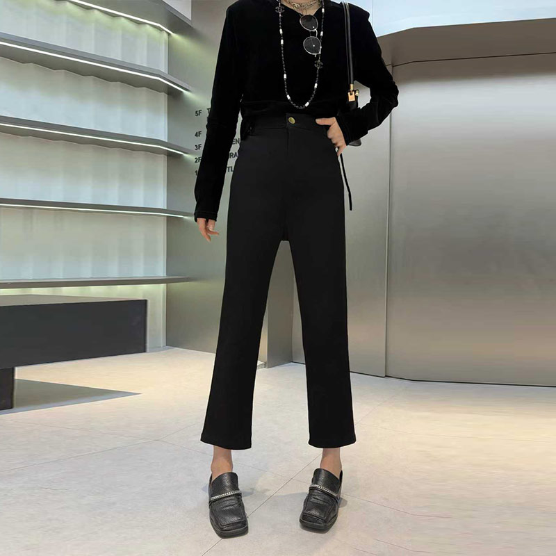 大码女装直筒拉绒九分裤子