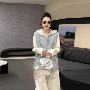 百搭胖妹妹减龄韩版 圆领拉链皮马甲纯色简约开衫 上衣 女装 加肥大码