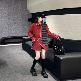 加肥女拼色AB版长袖衬衫2026新款欧洲站宽松遮肚子胖妹妹洋气上衣