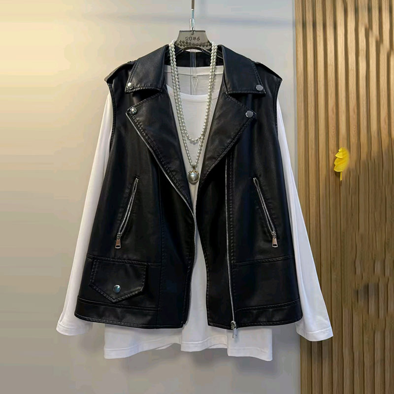 圆领长袖打底衫翻领拉链兜皮马甲