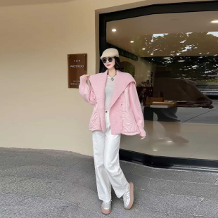 女装 胖妹妹针织披肩领短款 大码 款 甜美减龄淑女风外套 棉服2025冬季