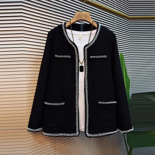 长袖 加肥大码 外套胖妹妹2024春秋新款 钉珠边开衫 百搭显瘦上衣 女装