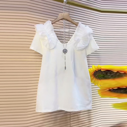 大码女装荷叶肩短袖小衫上衣