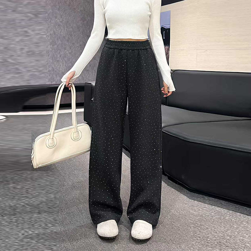 加肥松紧腰满身亮钻阔腿长裤韩版宽松遮胯胖妹妹黑色显瘦休闲裤子,女装/女士精品,大码裤装,淘宝优惠券,粉丝福利购,淘宝优惠卷