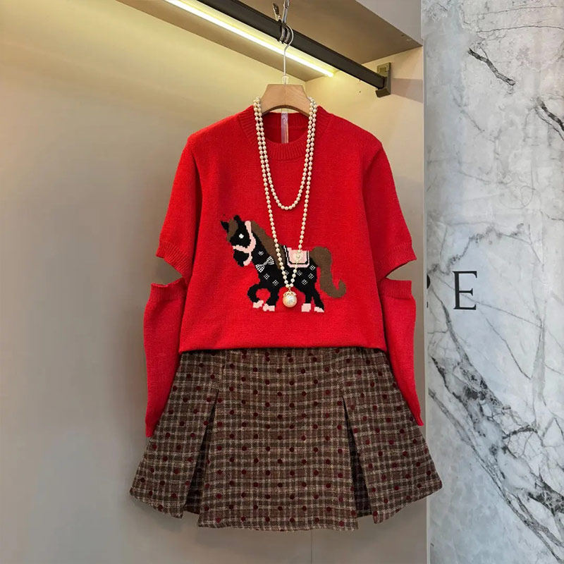 加肥大码女装卡通图案断袖毛衣胖妹妹宽松遮胯淑女风减龄格子短裙,女装/女士精品,大码内搭,淘宝优惠券,粉丝福利购,淘宝优惠卷