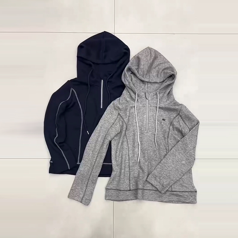 加肥连帽半拉链长袖上衣