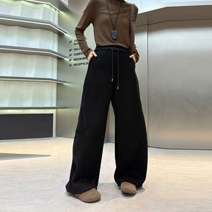 黑色百搭休闲长裤 加肥松紧腰阔腿弯刀裤 秋冬款 女装 子宽松遮胯大码