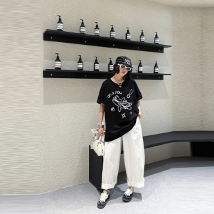 女装 胖MM加肥拼色图案短袖 学院风大码 2026新款 百搭休闲上衣 T恤衫