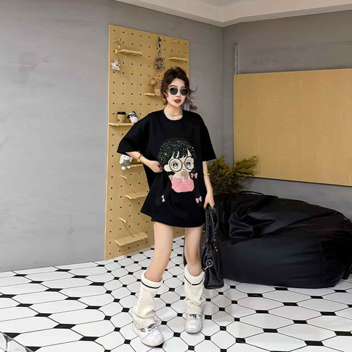 胖妹妹卡通图案短袖上衣